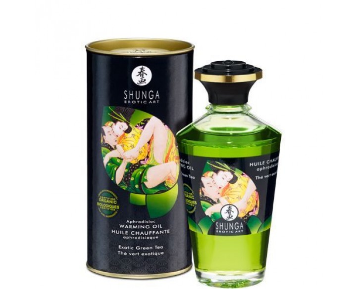 Органічна розігрівальна олія Shunga Aphrodisiac Warming Oil – Exotic green tea (100 мл) без цукру