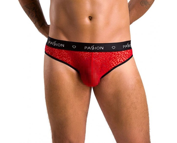 Чоловічі напівпрозорі труси Passion 031 Slip Mike L/XL Red, під леопард