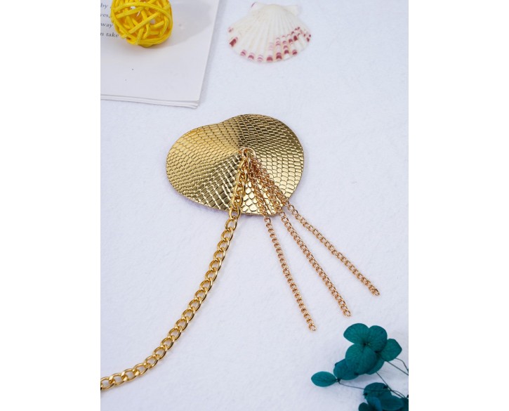 Пестис-сердечка з пензликами та чокером JSY Nipple Sticker RT236114 Golden