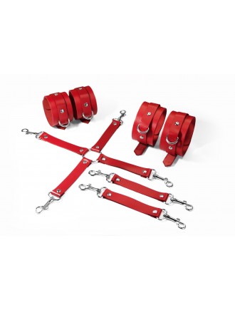 Набір для БДСМ 3 в 1 Feral Feelings BDSM Kit 3 Red, red, наручники, поножі, хрестовина