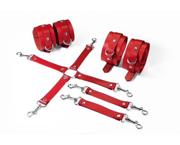 Набір для БДСМ 3 в 1 Feral Feelings BDSM Kit 3 Red, red, наручники, поножі, хрестовина