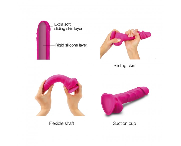 Реалістичний фалоімітатор Strap-On-Me Sliding Skin Realistic Dildo Fuchsia - L, ефект рухливої шкіри