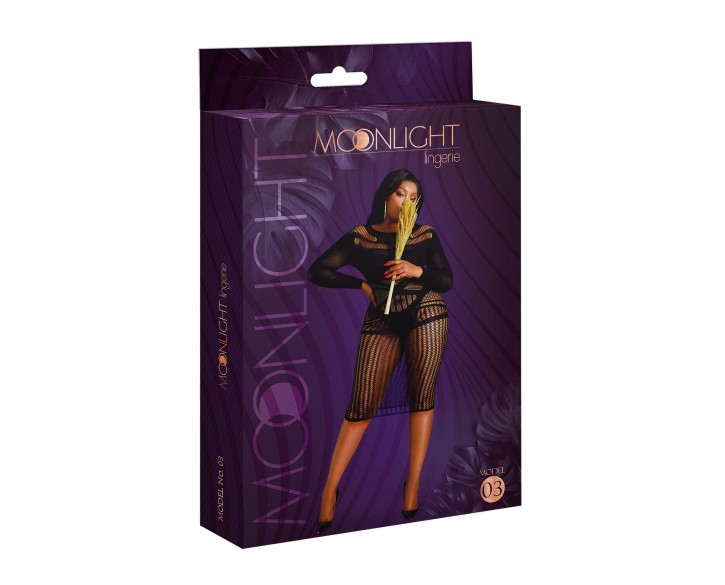 Сукня-бодістокінг Moonlight Plus Model 03 XL-XXXL Black, міді, довгий рукав