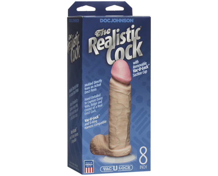 Фалоімітатор Doc Johnson The Realistic Cock 8 inch White - PVC, Vack-U-Lock, діаметр 5,1 см