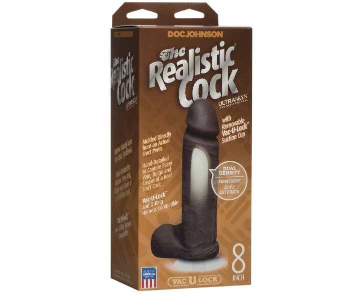 Фалоімітатор Doc Johnson The Realistic Cock 8 inch Black - ULTRASKYN, Vack-U-Lock, діаметр 5,1 см