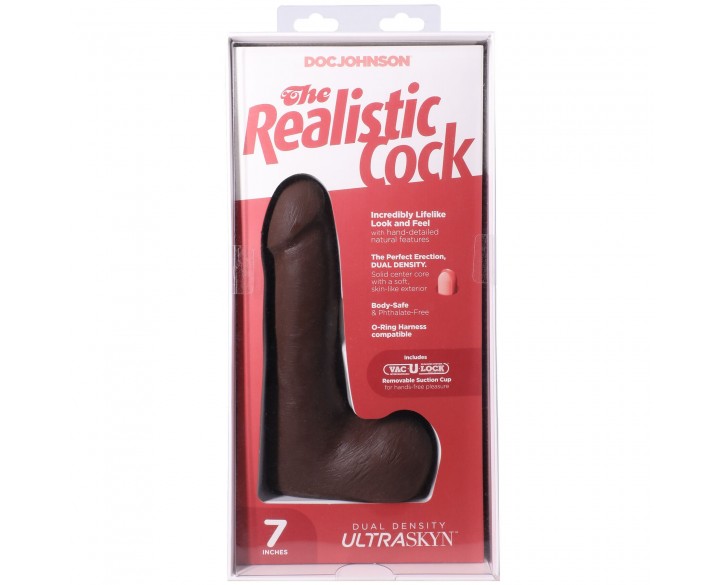 Фалоімітатор Doc Johnson The Realistic Cock ULTRASKYN - 7 Inch with Balls Chocolate
