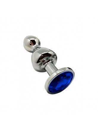 Металева анальна пробка Wooomy Lollypop Double Ball Metal Plug Blue M діаметр 3,1 см, довжина 9,4 см