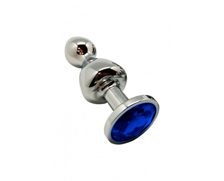 Металева анальна пробка Wooomy Lollypop Double Ball Metal Plug Blue M діаметр 3,1 см, довжина 9,4 см