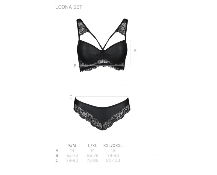 Комплект з еко-шкіри та мережива Loona Set black L/XL - Passion, бра і трусики