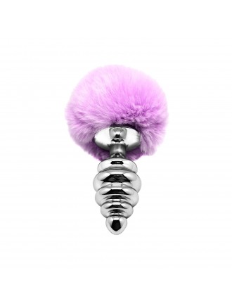 Металева анальна пробка Кролячий хвостик Alive Fluffy Twist Plug L Purple, діаметр 3,8 см