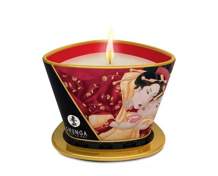 Масажна свічка Shunga Massage Candle – Sparkling Strawberry Wine (170 мл) з афродизіаками