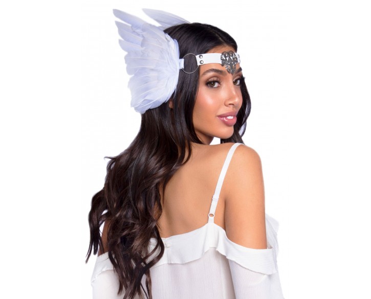 Пов’язка на голову з крилами Leg Avenue Feather headband White, пір’я та натуральна шкіра