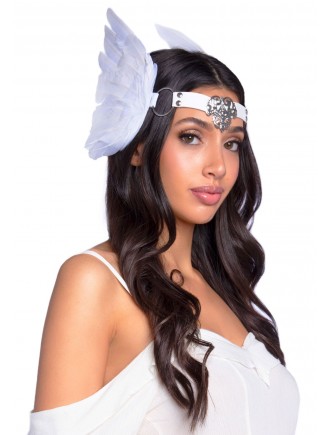 Пов’язка на голову з крилами Leg Avenue Feather headband White, пір’я та натуральна шкіра