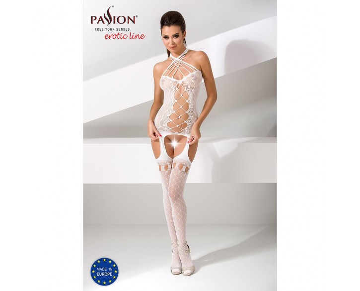 Бодістокінг Passion BS056 white, комбінезон, імітація панчох