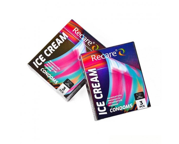 Презервативи Holographic Recare Ice Cream Big Dotted Condoms 3 шт, з пухирцями, аромат: морозиво