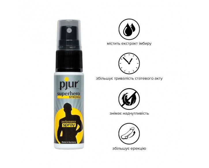 Пролонгувальний спрей pjur Superhero Strong Spray 20 ml, з екстрактом імбиру, всотується в шкіру