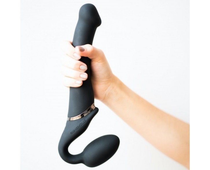 Безремінний страпон з вібрацією Strap-On-Me Vibrating Black M, діаметр 3,3 см, пульт ДК, регульовани