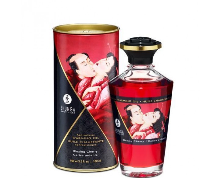 Розігрівальна олія Shunga Aphrodisiac Warming Oil – Blazing Cherry (100 мл) без цукру, смачна