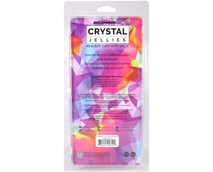 Фалоімітатор Doc Johnson Crystal Jellies - Realistic cock with balls 8.5 Inch - Rainbow