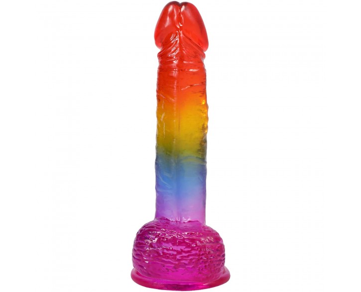 Фалоімітатор Doc Johnson Crystal Jellies - Realistic cock with balls 8.5 Inch - Rainbow