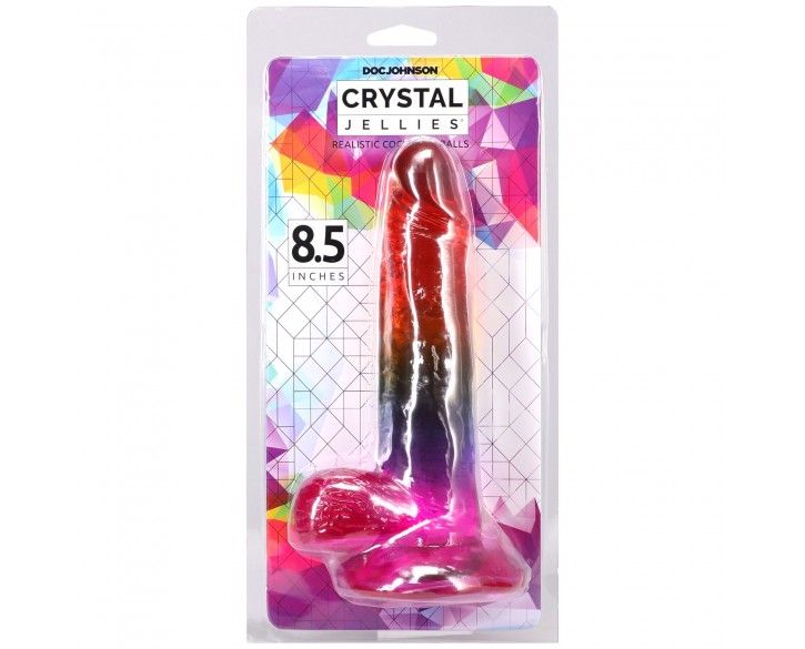 Фалоімітатор Doc Johnson Crystal Jellies - Realistic cock with balls 8.5 Inch - Rainbow