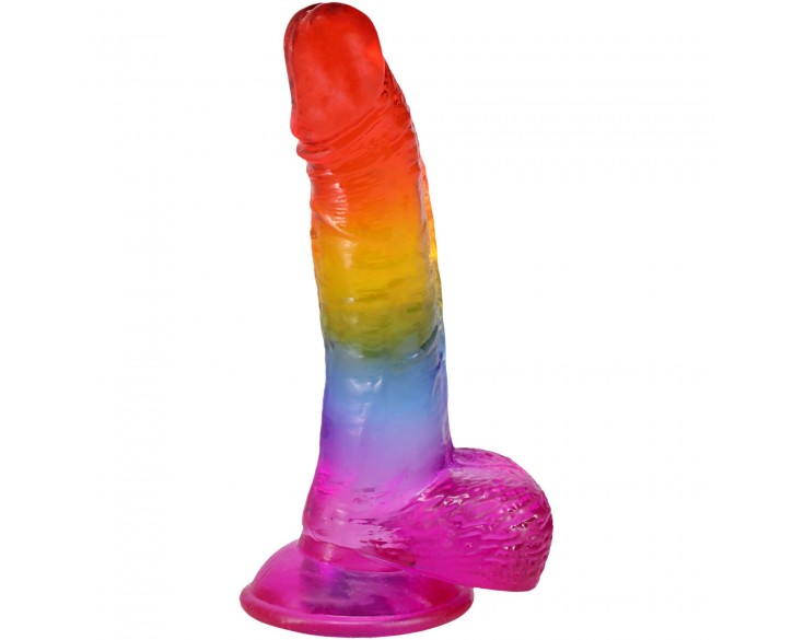 Фалоімітатор Doc Johnson Crystal Jellies - Realistic cock with balls 8.5 Inch - Rainbow