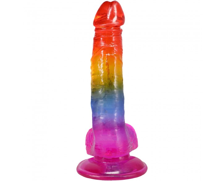 Фалоімітатор Doc Johnson Crystal Jellies - Realistic cock with balls 8.5 Inch - Rainbow