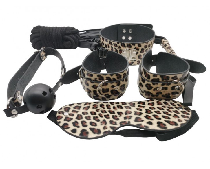 Набір MAI BDSM STARTER KIT Nº 75 Leopard: батіг, кляп, наручники, маска, нашийник, мотузка, затискач