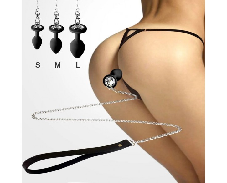 Силіконова анальна пробка Art of Sex Metal Anal Plug with Leash size S з повідцем Black