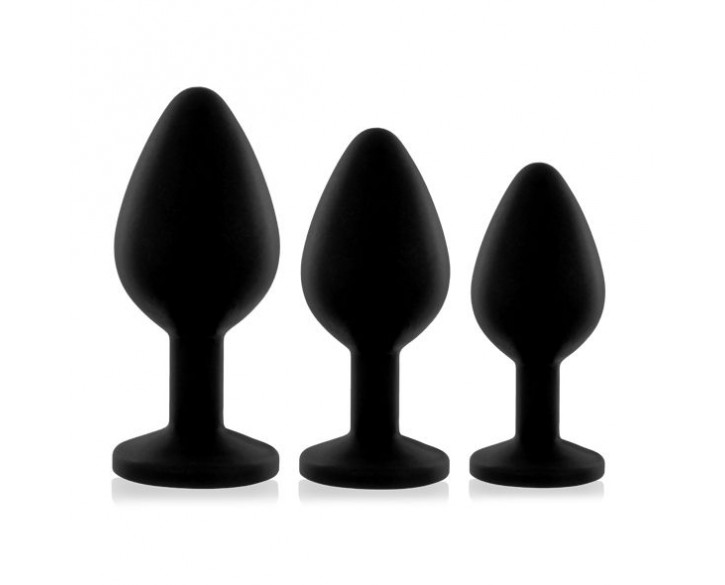 Набір силіконових анальних пробок із кристалом Rianne S: Booty Plug Set Black, діаметр 2,7см, 3,5см,