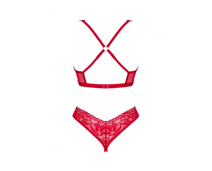 Комплект білизни Obsessive Lacelove cupless 2-pcs set XS/S Red, відкритий доступ, відкриті груди