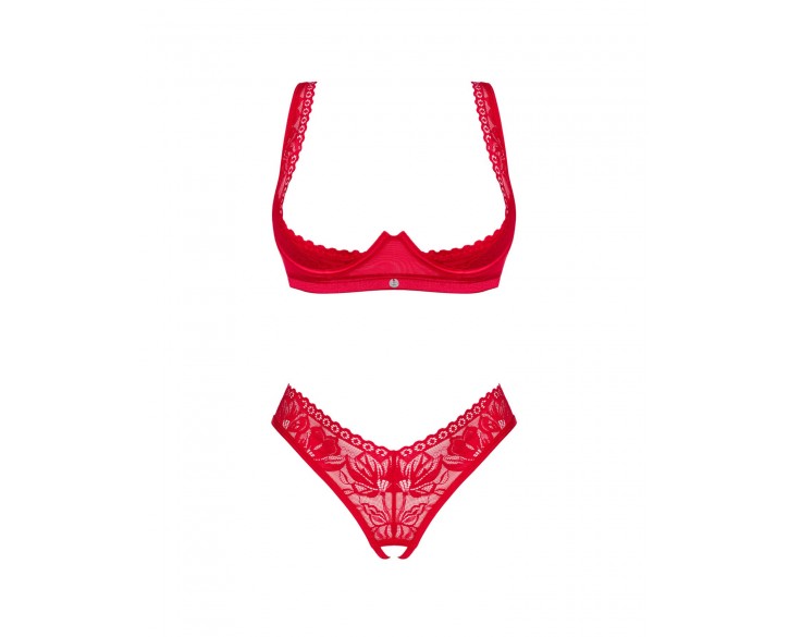 Комплект білизни Obsessive Lacelove cupless 2-pcs set XS/S Red, відкритий доступ, відкриті груди