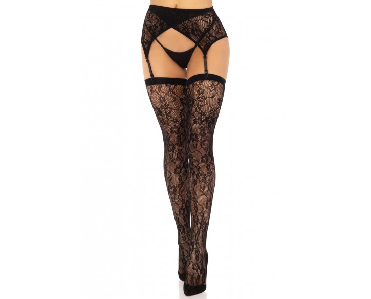 Панчохи Leg Avenue Leg Avenue Lace thigh highs & garterbelt Black One Size