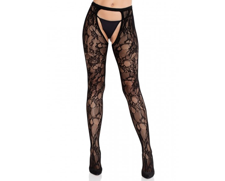 Колготки Leg Avenue Rose Lace Crotchless Tights with Open One Size Black