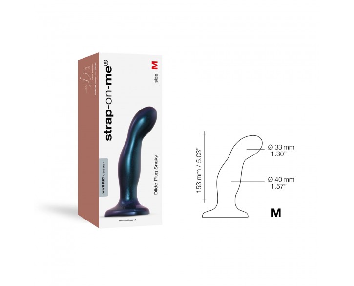 Дилдо Strap-On-Me DILDO PLUG SNAKY METALLIC BLUE, розмір M, діаметр 4 см, ввідна довжина 15,3 см