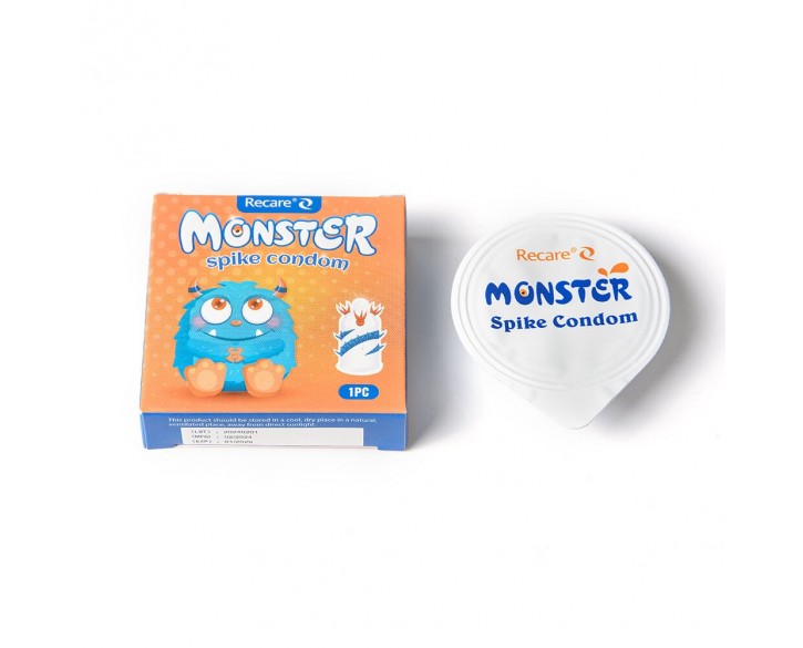 Насадка на член Recare Blue Monster Spike Condom (презерватив з вусиками та спіраллю шипів)