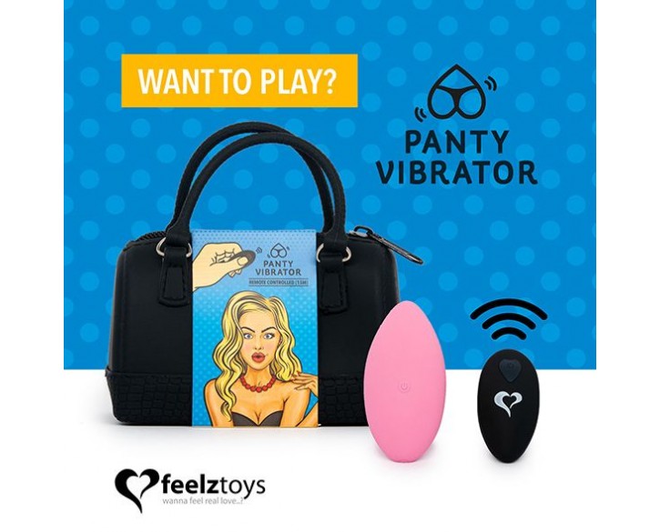 Вібратор в трусики FeelzToys Panty Vibrator Pink з пультом ДК, 6 режимів роботи, сумочка-чохол