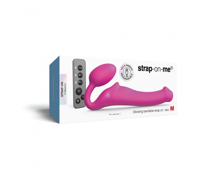 Безремінний страпон з вібрацією Strap-On-Me Vibrating Fuchsia M, діаметр 3,8 см, пульт ДК, регульований