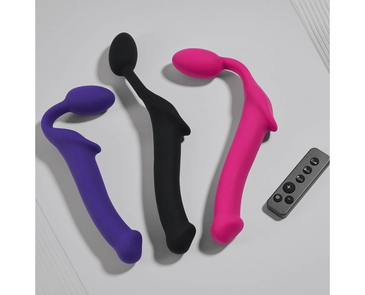 Безремінний страпон з вібрацією Strap-On-Me Vibrating Fuchsia M, діаметр 3,8 см, пульт ДК, регульований