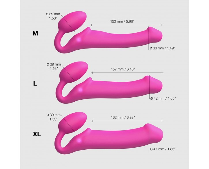 Безремінний страпон з вібрацією Strap-On-Me Vibrating Fuchsia M, діаметр 3,8 см, пульт ДК, регульований