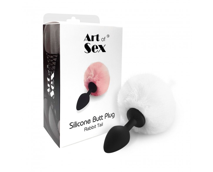 Силіконова анальна пробка М Art of Sex - Silicone Bunny Tails Butt plug White, діаметр 3,5 см