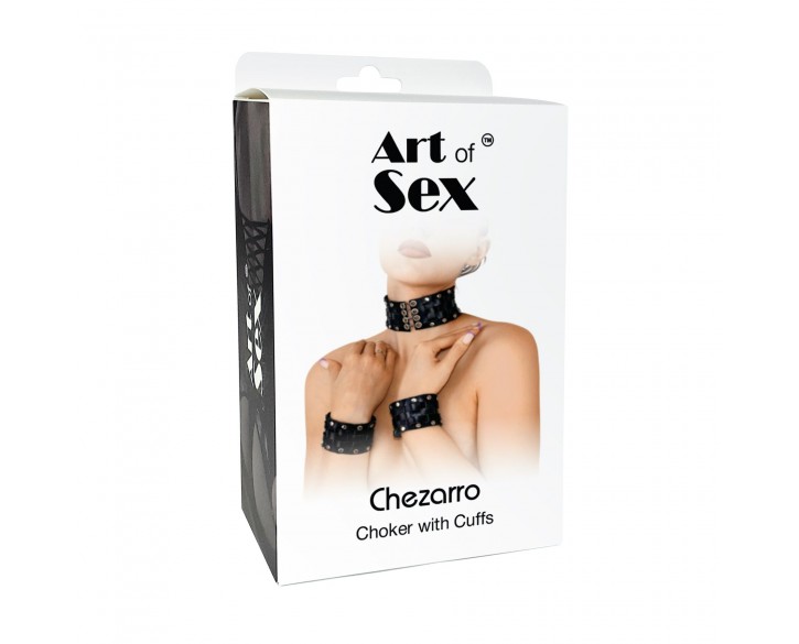 Шкіряний чокер з манжетами Art of Sex - Leather Chezarro