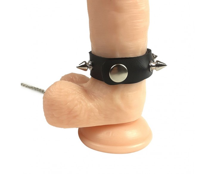 Кільце для пеніса Penis Ring із шипами та повідцем, натуральна шкіра