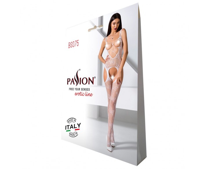 Відвертий бодістокінг з глибоким декольте Passion BS075 white