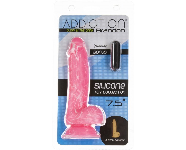 Фалоімітатор, що світиться у темряві, ADDICTION - BRANDON - 7.5 "- PINK G.I.D. / W PB, 19 см, силіко