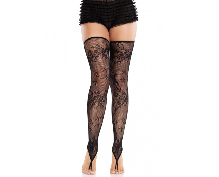 Панчохи Leg Avenue Floral Net Toe Loop Footless Thigh Highs One Size