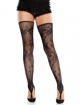 Панчохи Leg Avenue Floral Net Toe Loop Footless Thigh Highs One Size