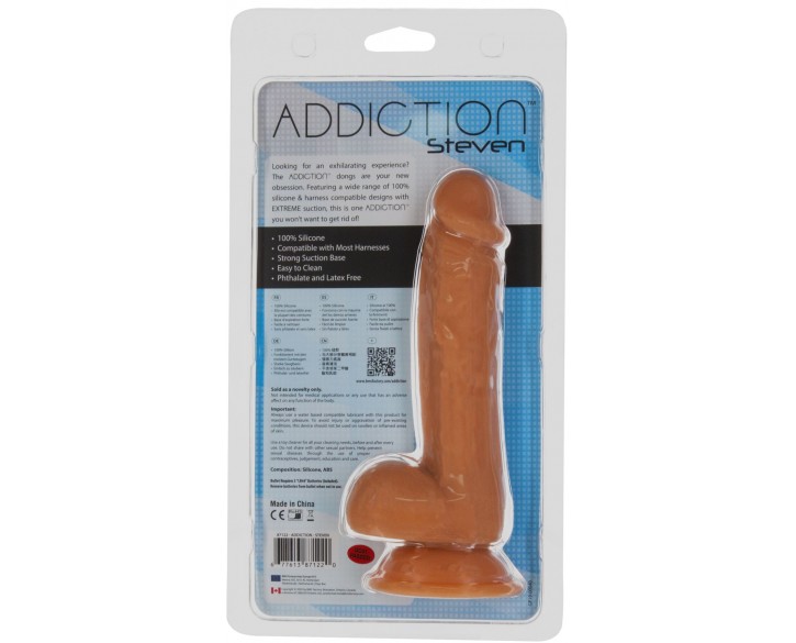 Фалоімітатор ADDICTION Steven 7.5" Silicone Dong Caramel, віброкуля в подарунок