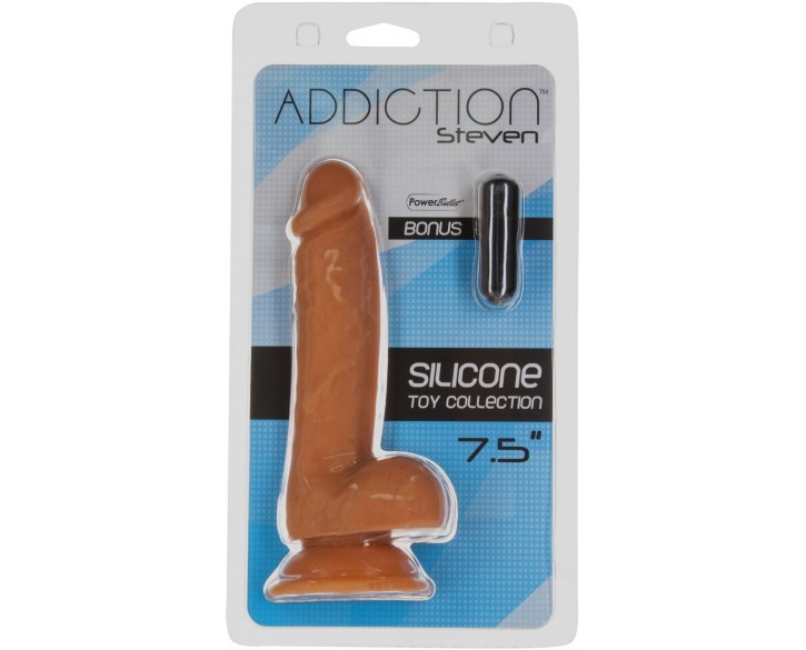 Фалоімітатор ADDICTION Steven 7.5" Silicone Dong Caramel, віброкуля в подарунок