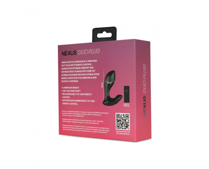 Анальна вібропробка Nexus DUO Plug Medium, пульт ДК